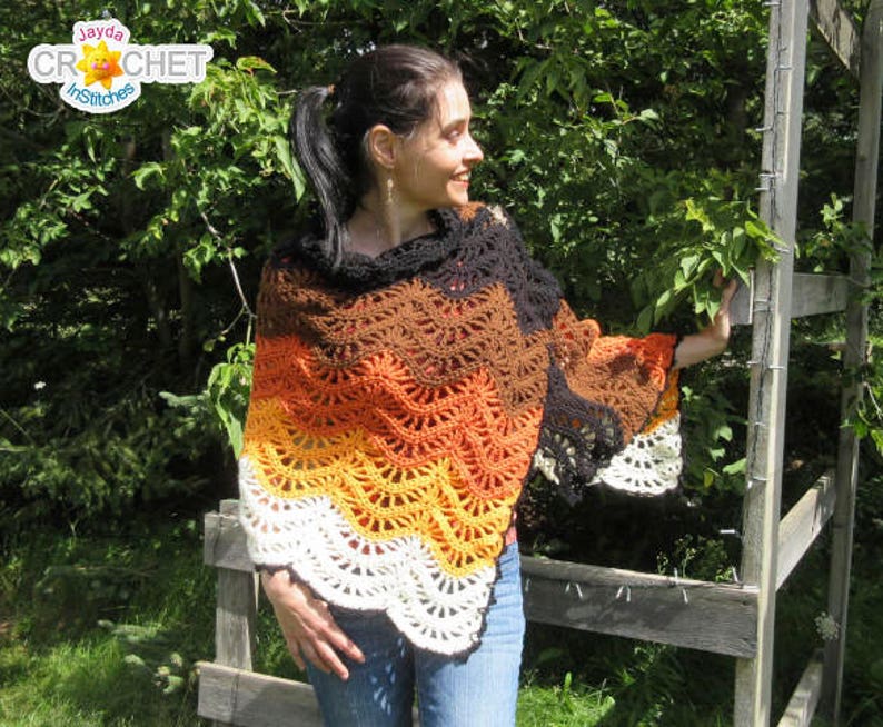 Autumn Moon Wrap Crochet PDF PATTERN Blanket Scarf, Feather & Fan Stitch Jayda InStitches image 5