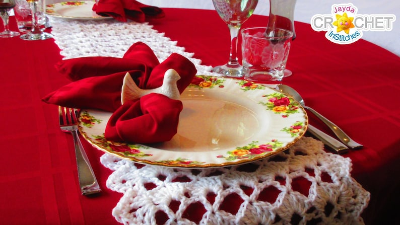 Festive Table Runner Crochet PATTERN PDF Thanksgiving, Christmas, Hanukkah, New Years, Holiday Jayda InStitches image 2