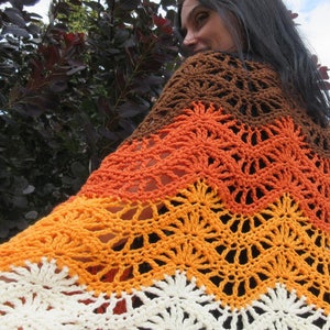 Autumn Moon Wrap Crochet PDF PATTERN Blanket Scarf, Feather & Fan Stitch Jayda InStitches image 3