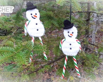 Snowman Candy Cane Holder Crochet PATTERN PDF - Tree Ornament, Nostalgic Christmas - Jayda InStitches