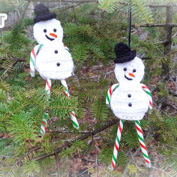 Snowman Candy Cane Holder Crochet PATTERN PDF - Tree Ornament, Nostalgic Christmas - Jayda InStitches