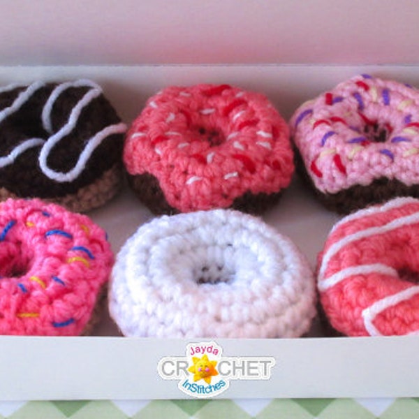 Pretty Little Donuts (Doughnut) Crochet PATTERN PDF - Plain, Glazed, Drizzle & Sprinkles - Food Ornament, Key Chain - Jayda InStitches