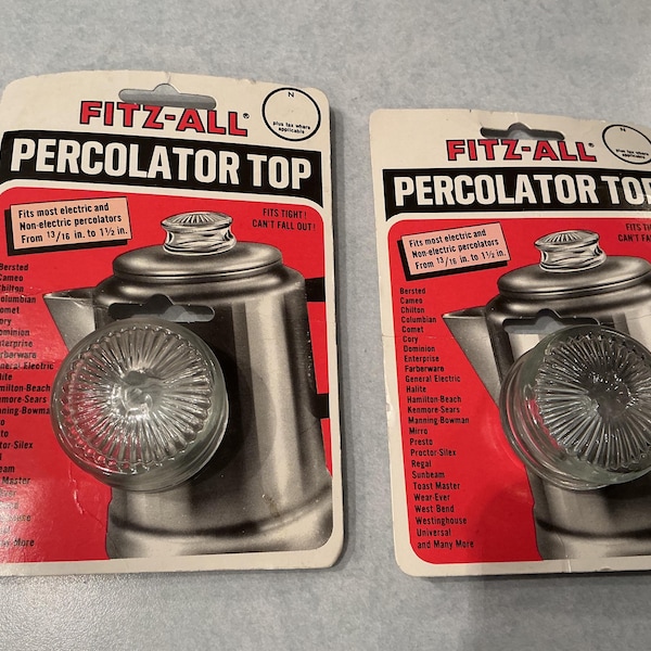 Choice One….FITZ-ALL Percolator Glass Top ~ Fits 13/16” to 1.5” ~ New Old Stock NOS Replacement Top for Coffee Pot