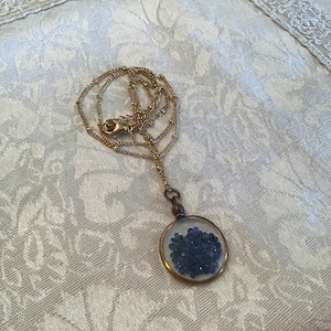 Antique Art Deco Blue Sapphire Gemstone Double-sided Glass Locket Necklace ~  Free Floating Precious Stones Gems Shake Pendant Necklace