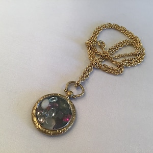 Antique GEORGIAN Rolled Gold Semi Gemstone Precious Gem Shake Shaker Locket Pendant Necklace ~ Gorgeous!