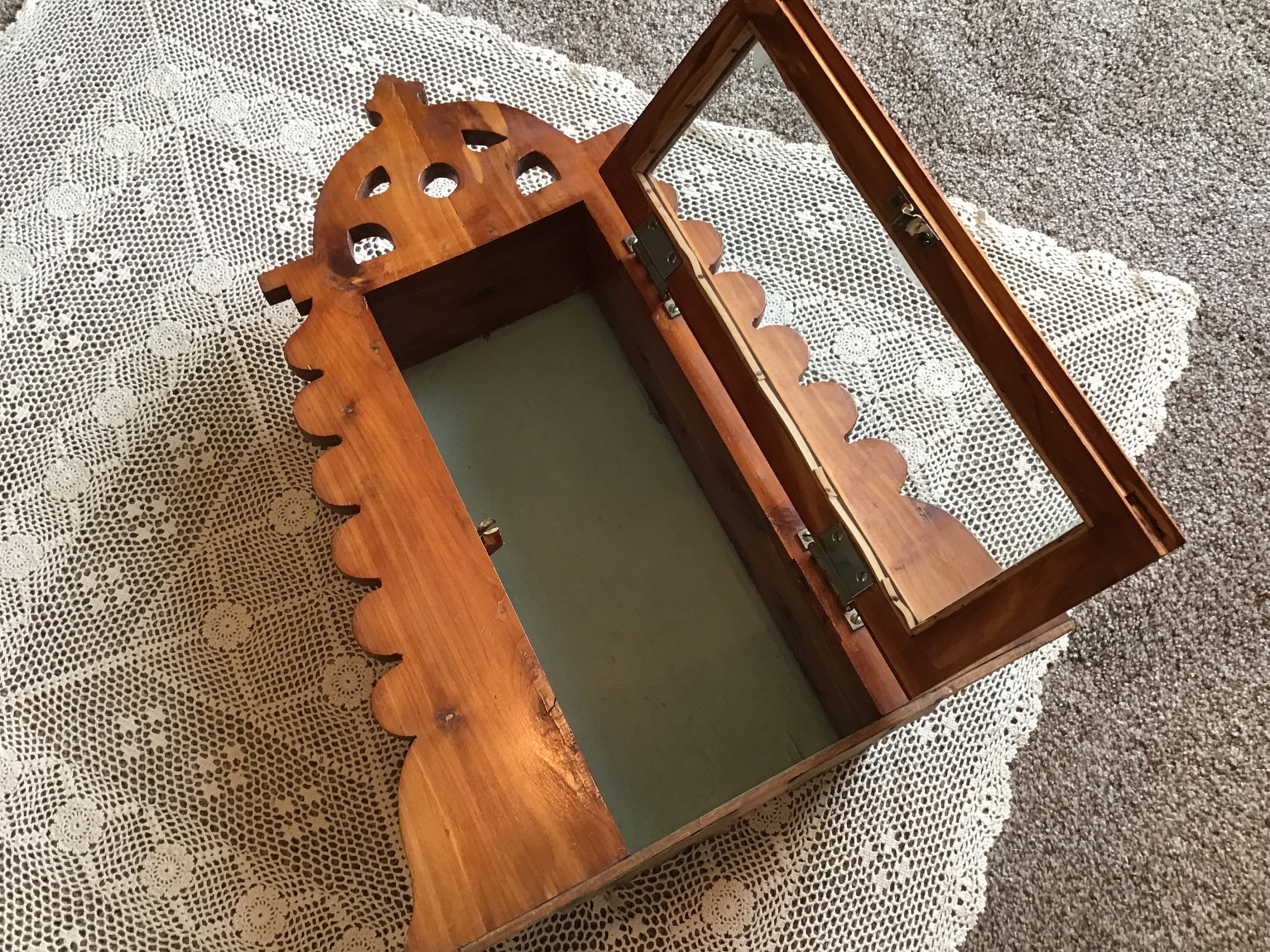 Vintage Wood Glass Display Cabinet Shrine Showcase Religious Nicho ...