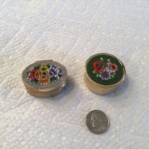 Lot 2 Italian Vintage MICRO MOSAIC Colorful Pill Box Pillbox Signed ITALY ~ Beautiful!!