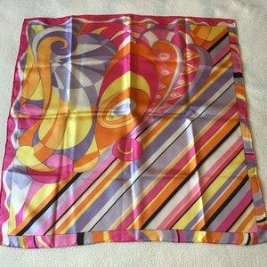 Vintage Pink Orange Purple Yellow Silk Scarf