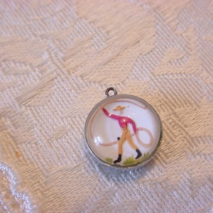 Antique Vintage Intaglio Reversed Painted Crystal Sterling Silver Charm Western Lasso image 1