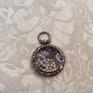 Antique GEORGIAN Gold Mourning Black Enameled For-Get-Me-Not Flower Locket Pendant w/ TINY ROSARY ~ Gorgeous!