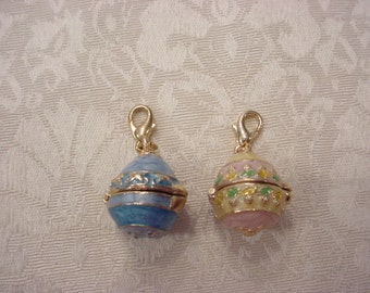 ONE ~ Crystal Enamel Egg Charm Pendant Locket ~ Vintage ~ You Choose One!