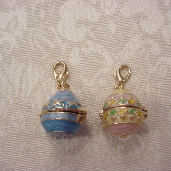 ONE ~ Crystal Enamel Egg Charm Pendant Locket ~ Vintage ~ You Choose One!