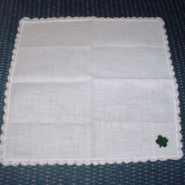 Vintage Hankie Hanky Irish Linen Crochet Edge Wedding Handkerchief