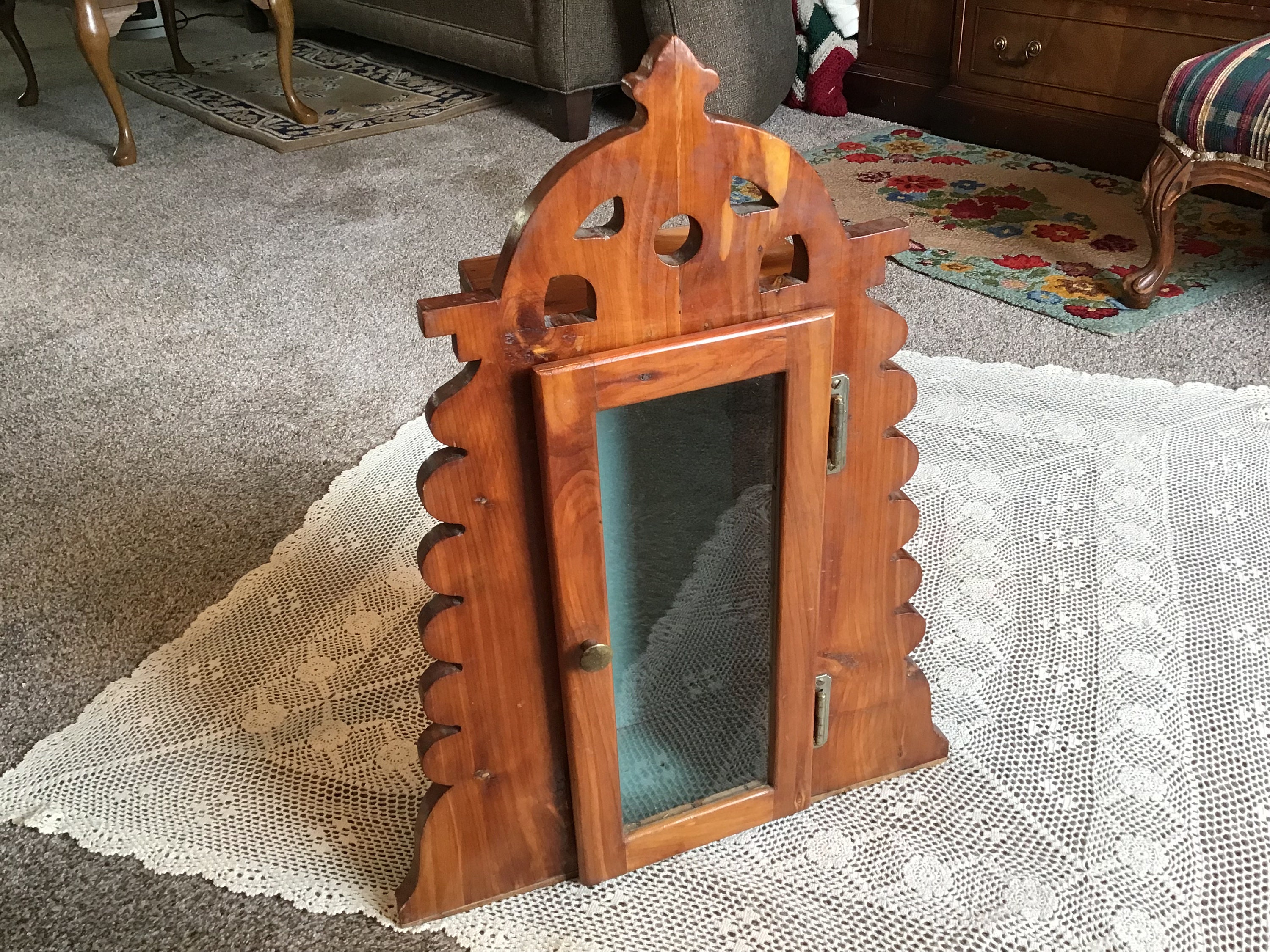 Vintage Wood Glass Display Cabinet Shrine Showcase Religious Nicho ...