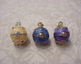 ONE ~ Crystal Enamel Round Egg Charm Locket Pendant ~ Vintage ~ You Choose One!