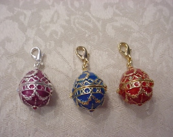 ONE ~ Crystal Enamel Egg Charm Locket Pendant ~ Vintage ~ You Choose One!