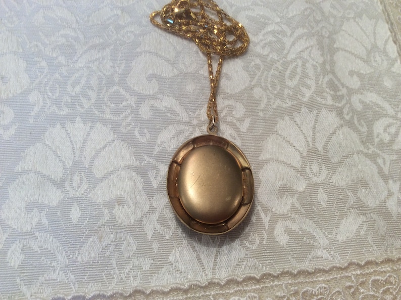 Vintage Deco Yellow GUILLOCHE Enamel Picture LOCKET Necklace ~ Art Nouveau