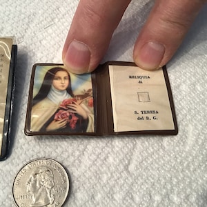 Two Antique St. Saint Theresa Prayer and Relic Card Reliquary