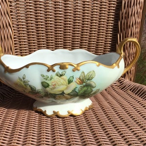 Beautiful Hand-painted Bareuther Bavaria Germany Large Oval Bowl w/ Handles