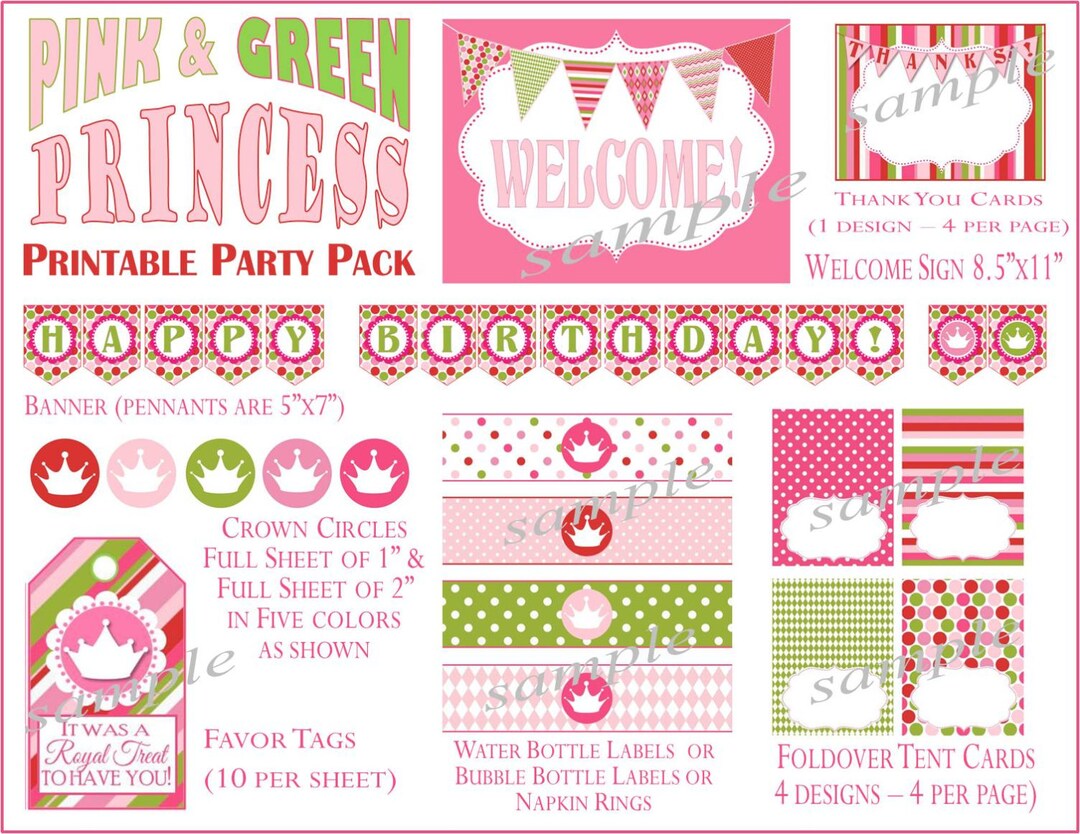 Princess Printable Party Pack, Instant Download Party Decorations, Pink ...
