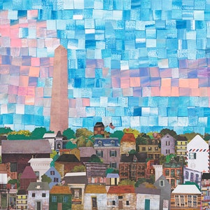 Bunker Hill, Charlestown, mixed media collage, print, artist Lisa Allen McGoff