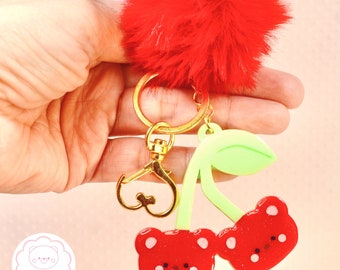 Cherry Teddy Bear Acrylic Keychain Backpack Kawaii Jewelry Accessories Gift Girl Ideas