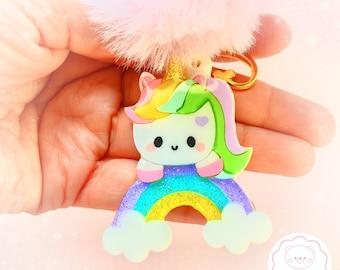 Rainbow Unicorn Acrylic Keychain Backpack Kawaii Handmade Jewelry Accessories Gift Girl Ideas