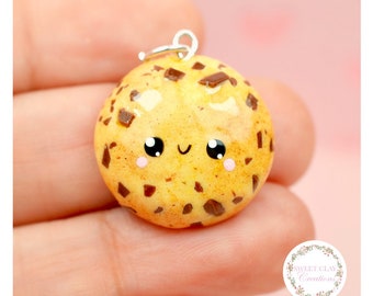 Chocolate Chip Cookie Kawaii Charm Pendant Necklace Miniature Food Jewelry Polymer Clay Handmade Gift Girl
