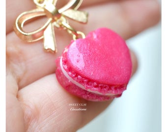 Macaron Heart  Charm Keychain Polymer Clay Miniature Food Jewelry  Handmade Gift Girl Love