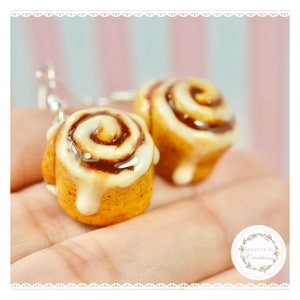 Cinnamon Rolls Earrings Miniature Food Jewelry Polymer Clay Food Handmade Gift Girl Brown White