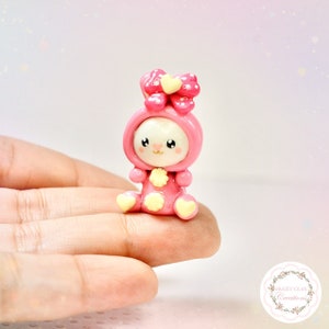 Pink Pajamas Bunny Kawaii Charm Keychain Handmade Polymer Clay Jewelry Birthday Gift Girl