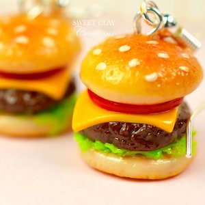 Cheeseburger Earrings Miniature Food Jewelry Polymer Clay Food Handmade Gift Girl Sterling Silver