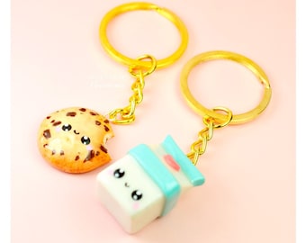 Cookies and Milk BFF Kawaii Keychain Polymer Clay Handmade Best Friends Gift