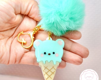 Ice Cream Teddy Bear Acrylic Keychain Backpack Kawaii Jewelry Accessories Gift Girl Ideas