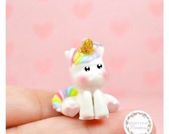 Mini Unicorn Kawaii Charm Pendant Necklace Polymer Clay Handmade Jewelry Keychain Gift Girl