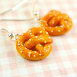 Pretzels Earrings Miniature Food Jewelry Polymer Clay Pretzel Food Handmade Gift Girl Sterling Silver 画像 2