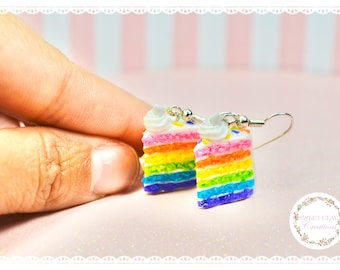 Rainbow Cake Earrings Polymer Clay Handmade Miniature Food Jewelry Gift Idea