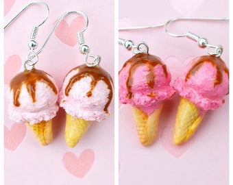 Pink Ice Cream Earrings Miniature Food Jewelry Polymer Clay Handmade Gift Girl