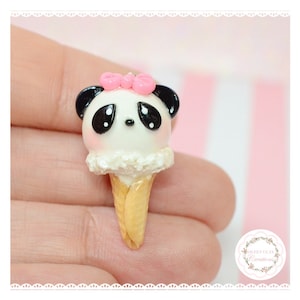 Mini Panda Ice Cream Kawaii Charm Pendant Necklace Miniature Food Jewelry Polymer Clay Handmade Gift Girl