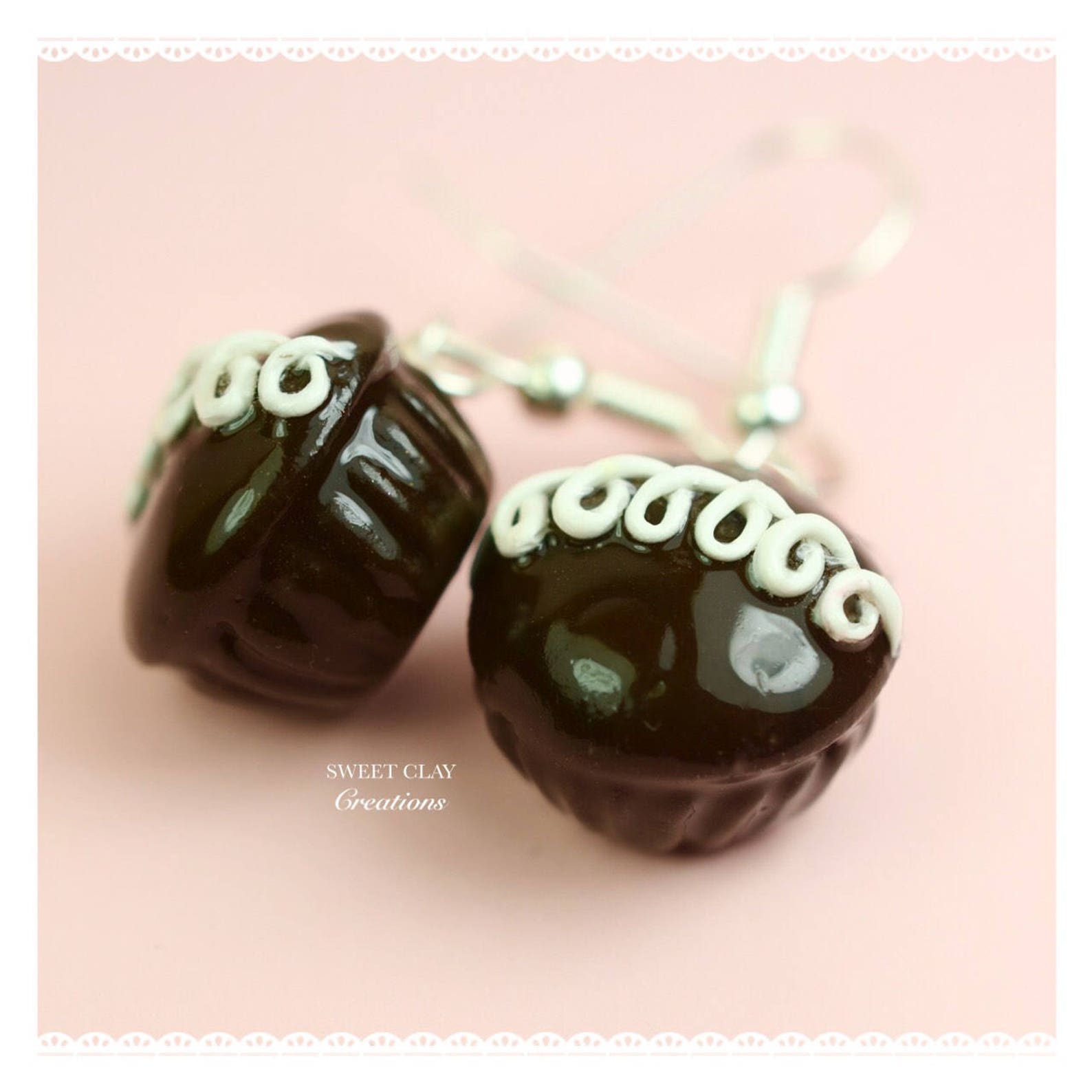 Hostess Chocolate Cupcake White Swirl Earrings Miniature Food Etsy