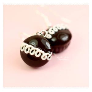 Hostess Chocolate Cupcake White Swirl Earrings Miniature Food Jewelry Polymer Clay Food Handmade Gift Girl Sterling Silver