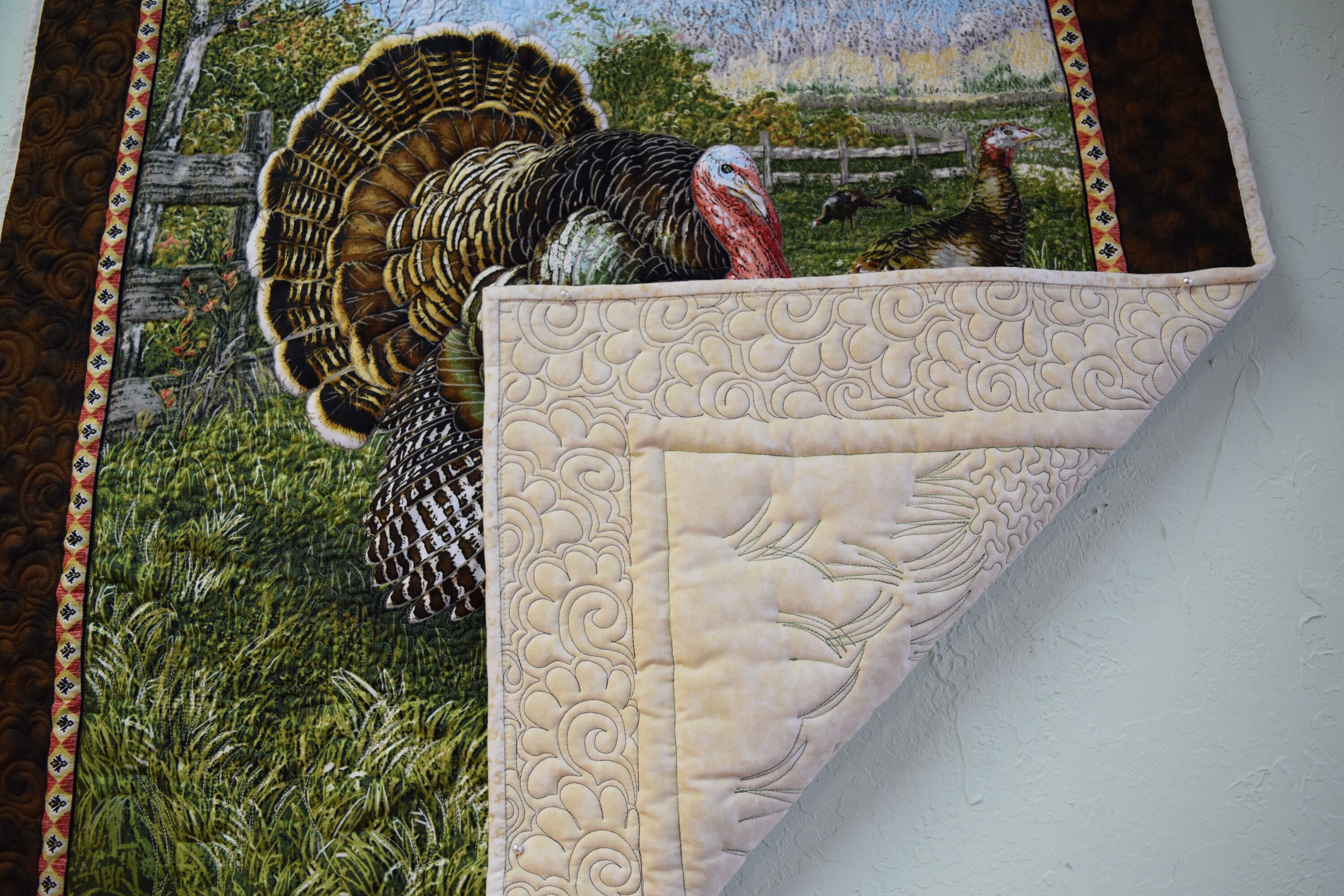 Turkey Quilted Wall Hanging Large Turkeys Strolling in a Etsy UK