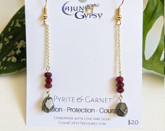 Handmade Earrings with Smokey Red Garnet and Pyrite