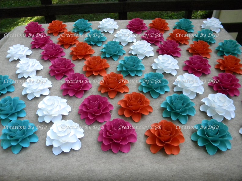 Fuchsia Turquoise Tangerine Orange & Offwhite Flowers Etsy