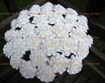 Stemmed Paper Flowers - Off-White Paper Flowers - 25  pcs - MADE TO ORDER - For Weddings, Showers, Centerpiece, Gifts