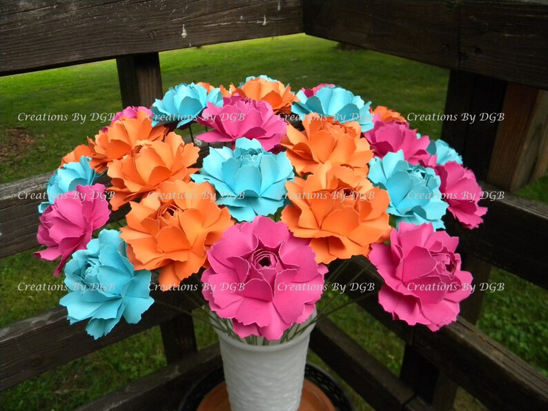 Wedding Paper Flowers Rose Paper Flowers Stemmed 25 Pcs Etsy