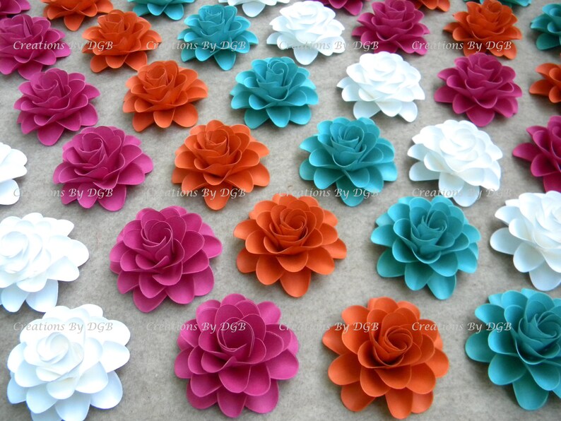 Fuchsia Turquoise Tangerine Orange & Offwhite Flowers Etsy