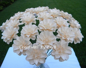 Ivory Stemmed Paper Flowers - 50 pcs - Made to Order - For Weddings, Centerpiece, Showers, Decorations