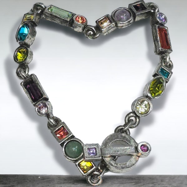 Patricia Locke Bracelet Sterling Silver Pewter Semi Precious Stones Crystals