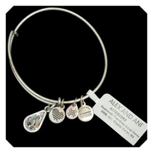 Alex and Ani Swarovski Clear Crystal Teardrop April Silver Tone Bangle Bracelet